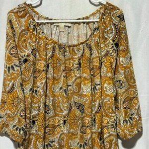 Women’s Michael Kors Paisley Fall Colors Pullover 3/4 Sleeve Top 2X Yellow